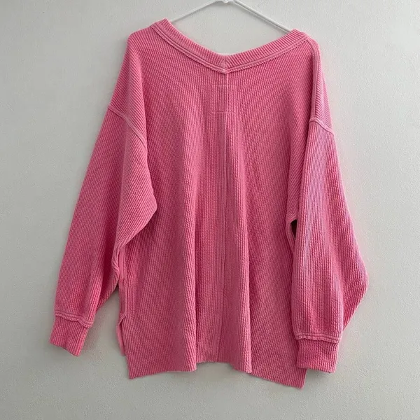 Aerie Pink Waffle Knit Oversized Tunic Top Size M Cozy Lounge Casual - Image 3