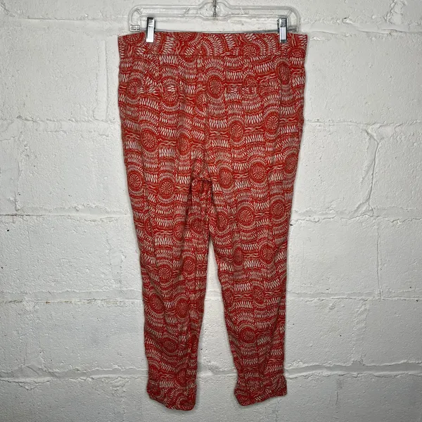 Free People Women's Linen Blend Orange Printed‎ Ankle Boho Summer Pants Size 6 - Image 2