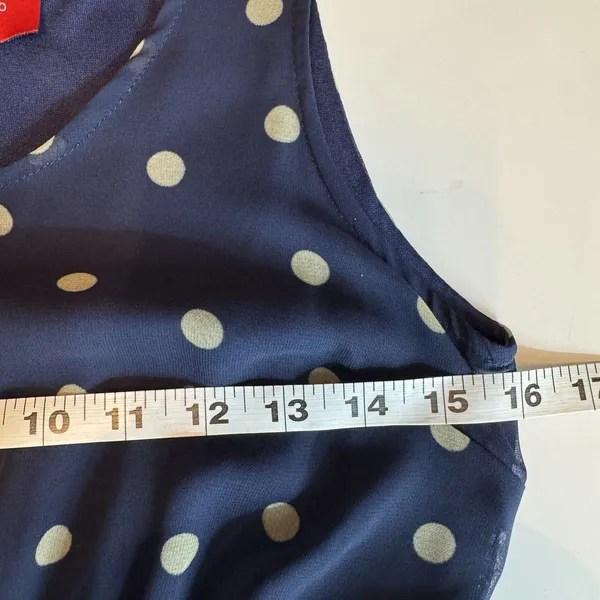 Akira Chicago Polka Dot Chiffon Hi-Lo Dress S Navy Sleeveless Nautical Old Money - Image 9