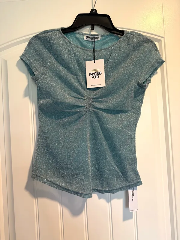 Princess Polly Mesh Top Aqua  - Image 2