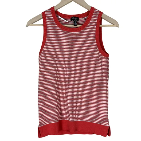 Jones New York Tank Womens S Red White Sleeveless Knit Preppy Minimalist 90s - Image 2