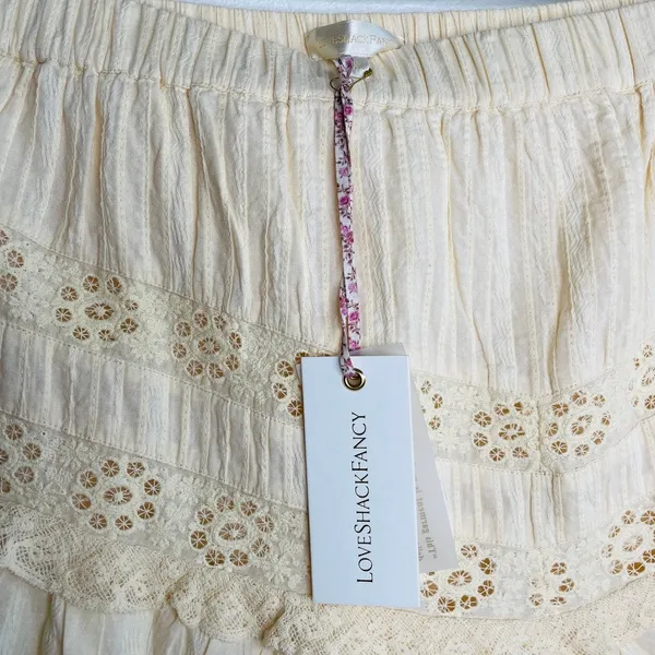LoveShackFancy Ivory Eyelet Lace Ruffle Mini Skirt XL Cottagecore - Image 4
