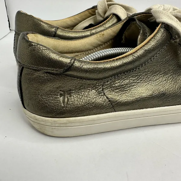 Frye Womens 8.5 Kerry Metallic Leather Low Top Sneakers Gold Pewter Urban Chic - Image 12