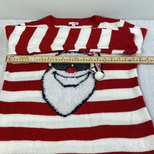BONGO Vintage Santa ´s womens striped red-white Holiday Ugly Christmas sweater L - Image 7