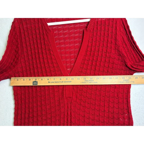 Calvin Klein Red Pointelle Knit V-Neck Sweater Dress Large - Image 7