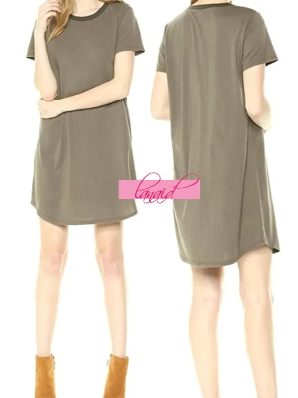 Michael Stars Ringer Tee Dress Camo Print Olive Raglan T-Shirt Mini Shirtdress - Image 2