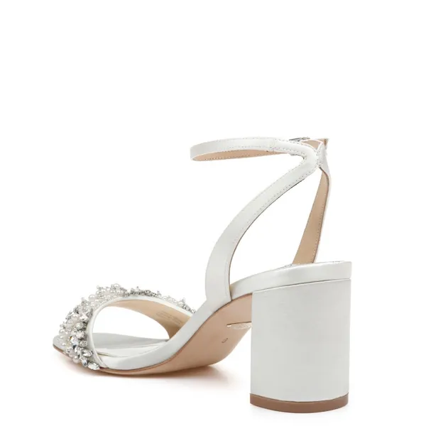 Badgley Mischka White Jeweled Block Heel Sandals - Image 3