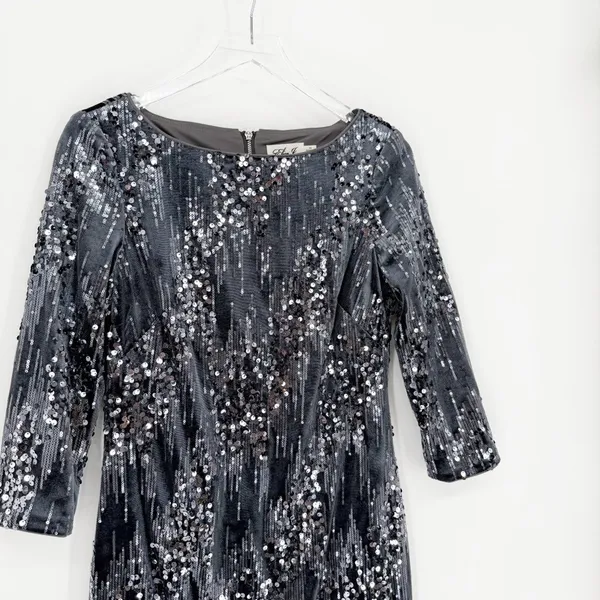 Eliza J Velvet Sequin Sheath Mini Dress Women's Size 10 Gray Cocktail‎ Party - Image 5