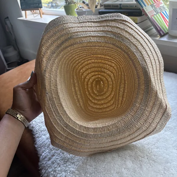 Woven Straw Sun Hat Tan Wide Brim Floppy Summer Beach Hat Black Cord Accent - Image 4