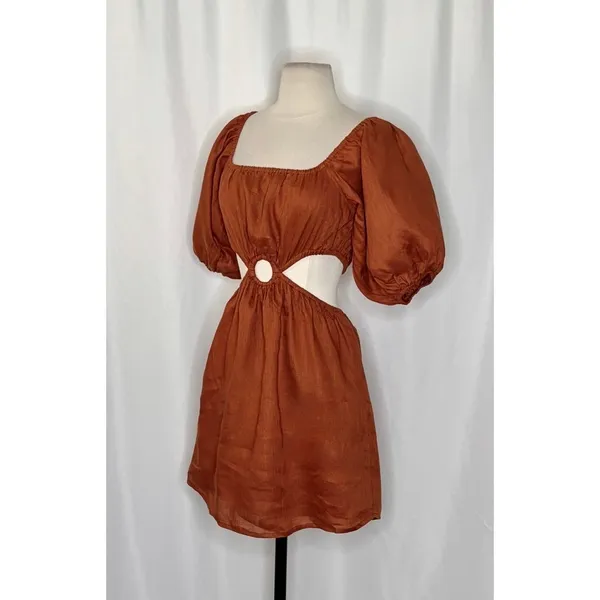 Revolve FAITHFULL THE BRAND‎ Almero Linen Dress Brown Plain Spice Party X-Small - Image 6