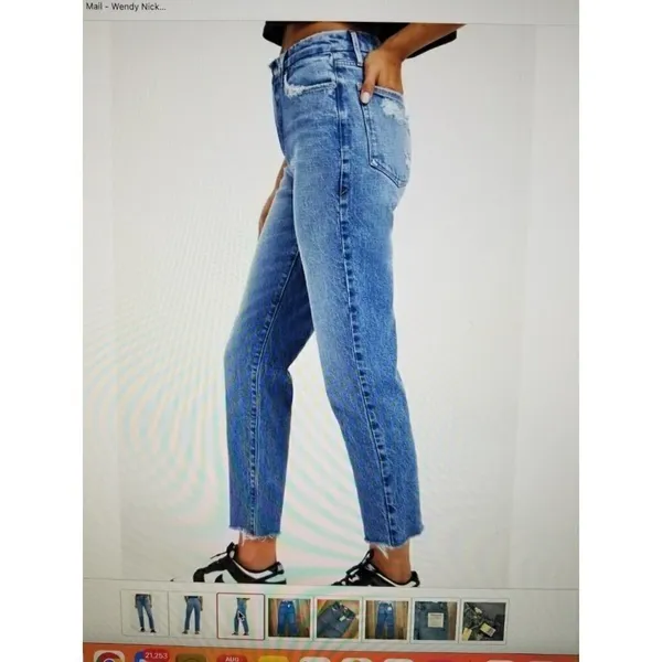 Good American Good Vintage Straight Leg Fray Jeans Indigo Blue Women's Sz 6/28 - Image 3