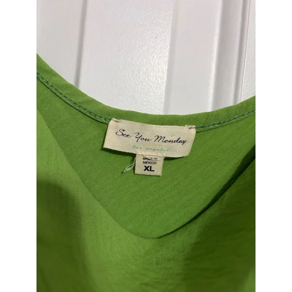 See You Monday Midi Dress Cowl Neck Lime‎ Green Textured Spaghetti Strap XL - Image 6