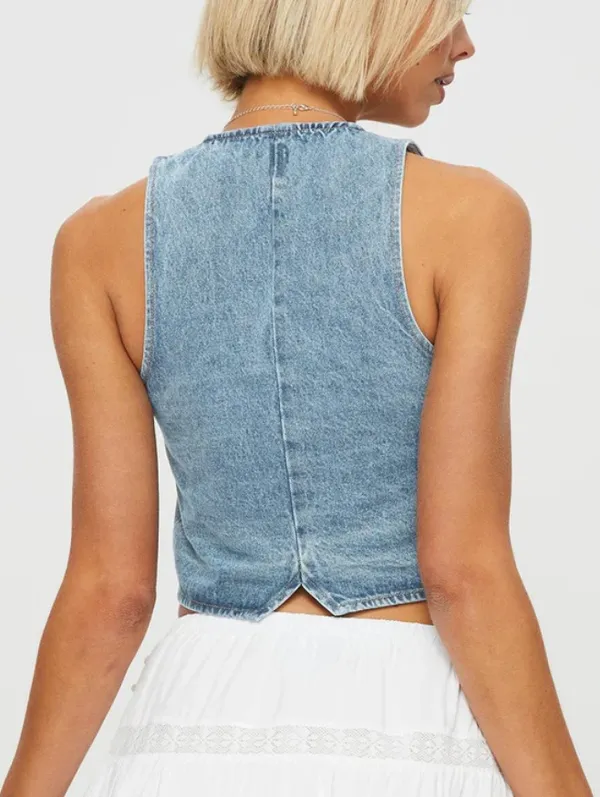 Princess Polly Medium Wash Denim Vest Top - Image 2