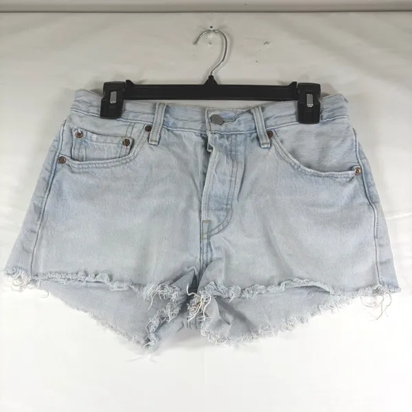Levis 501 Original Light Denim Cut Off‎ Short High Rise Button Fly Momcore 27 - Image 2
