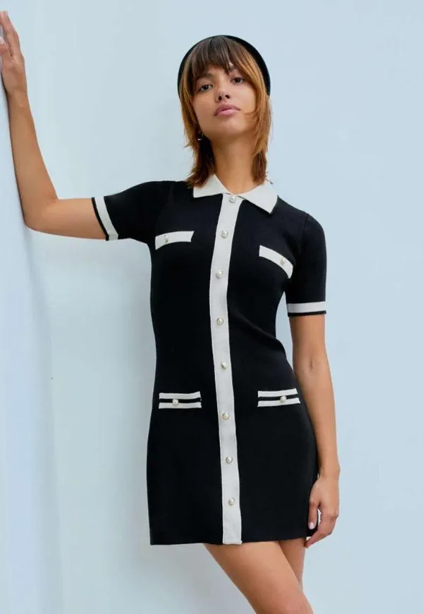Cider Black Knit Dress with Notched Collar M - Image 2