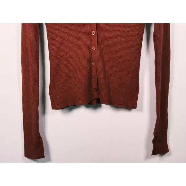 Abercrombie & Fitch Slim Button Up Ribbed Cardigan Small Brown Quiet Luxury Fall - Image 7