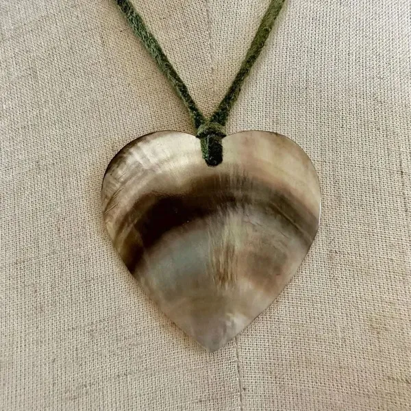 abalone heart pendant necklace on green cord - Image 3