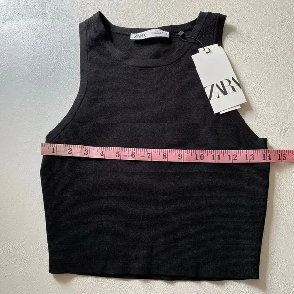 Zara NWT Black Knit Tank Top Size M Minimalist Sleeveless Crop Top - Image 6