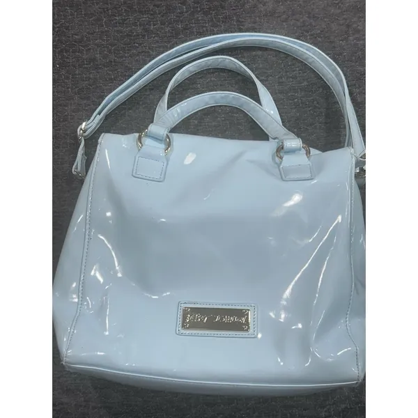 Betsey Johnson Blue Patent Satchel Handbag Bow Heart Lock Y2K Shoulder Bag - Image 2