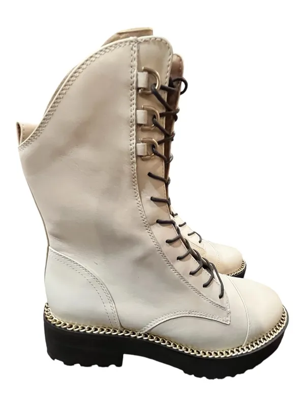Sam Edelman Lenley Ivory Leather Gold Chain Combat Boots Size 8 NIB - Image 10