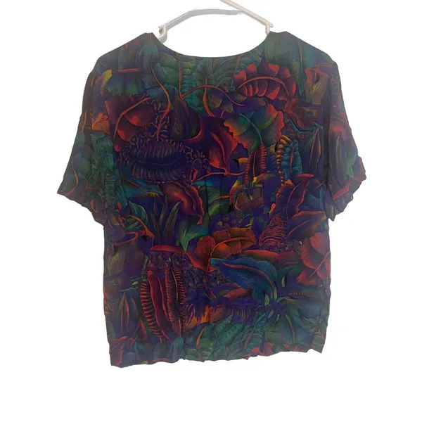 Karen Kane Vintage 90 Women Medium Dark Purple Tropical‎ Floral Blouse - Image 6