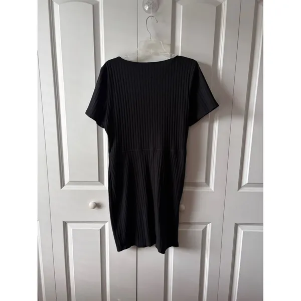 Abercrombie & Fitch Black Ribbed Scoop Neck Bodycon Button Front Dress Size XL - Image 3