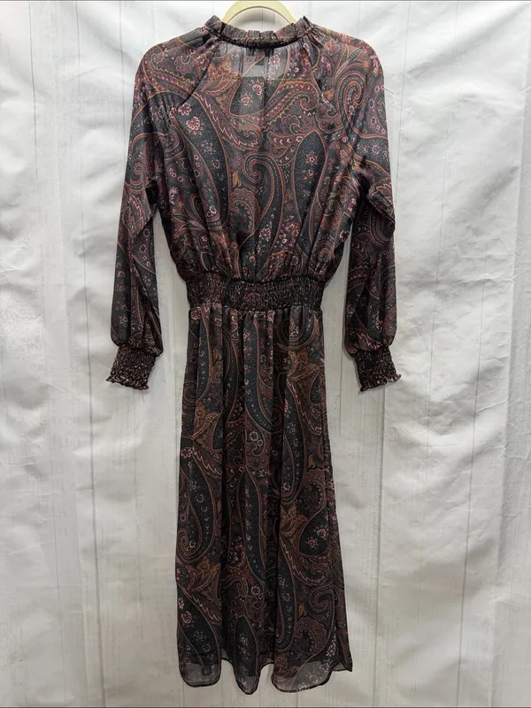 Allison Joy NWT Alexis Black Rust Pine Paisley Print Smocked Waist Midi Dress - Image 5