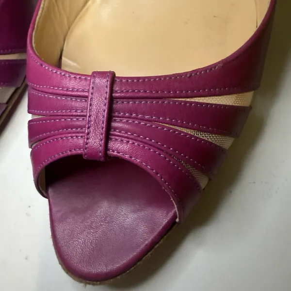 CHRISTIAN LOUBOUTIN Vintage Y2K Fuchsia Purple Peep-Toe Wedges Mesh Cutouts 40.5 - Image 10