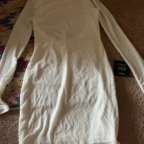 NWT Lulus Gift of Love White‎ and Silver Backless Long Sleeve Mini Dress L - Image 7