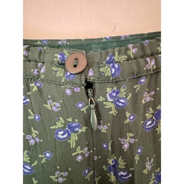 April Cornell Green Satin Trim Blue Floral Maxi Skirt Size Large - Image 5