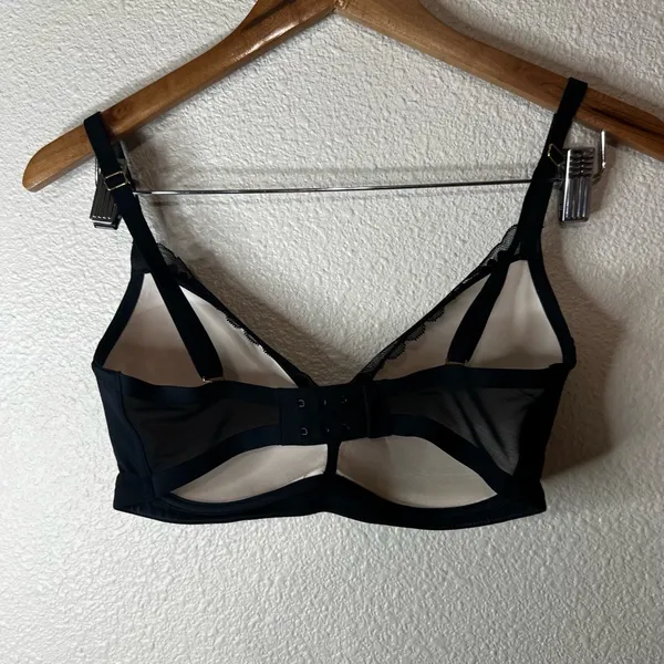 Soma Black Beige Lace Lightly Lined Wireless Bra Adjustable Straps Mesh 32DD - Image 3