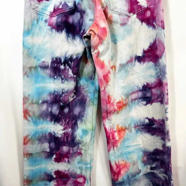 Zara Size 2 Jeans Handmade Tie Dye High Rise Relaxed Mom‎ Straight Boho 1375 - Image 10