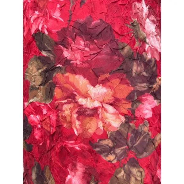 Vintage Red Floral Crinkle Maxi Dress Sleeveless Open Keyhole Back Romantic - Image 8