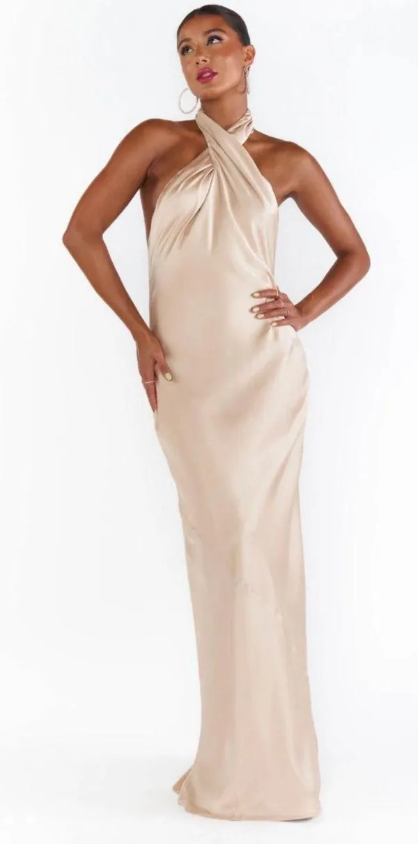 Revolve Satin Maxi Dress Halter Pink - Image 4