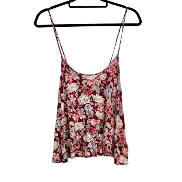 Kimchi Blue Maroon Burgundy Floral Print Spaghetti Strap Blouse Sz M - Image 2