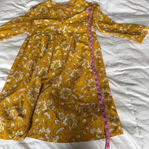 Madewell 100% Silk Assam Floral Lace-Up 3/4 Sleeve Mustard Yellow‎ Boho Western - Image 10