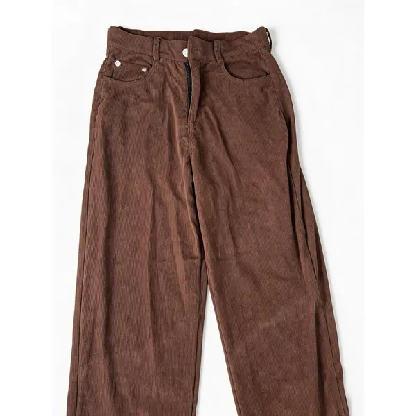 Mocha Brown Corduroy High Waisted Wide Leg Pants‎ Women Size S Relaxed Fit new - Image 5