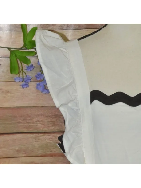 ZESICA Dress White Black Rickrack Trim Ruffle Sleeve Square Neck Sleeveless XL - Image 4