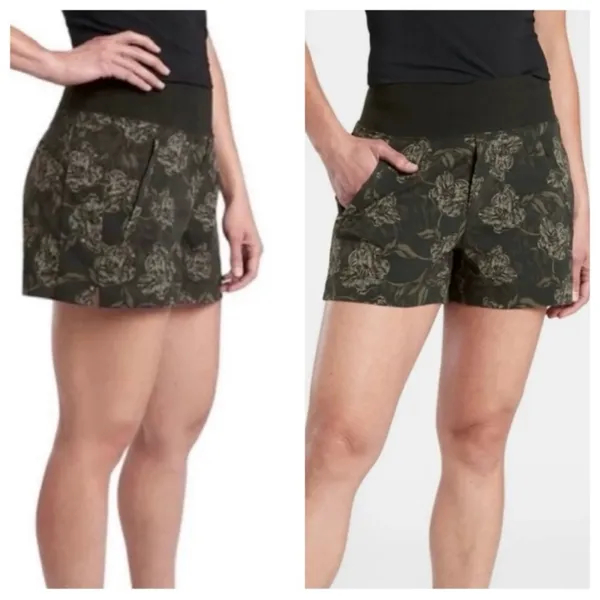 Athleta Trekkie North Floral Print Pull On Athletic Shorts PFF 50+ ~ Size 4 💚🍄 - Image 2