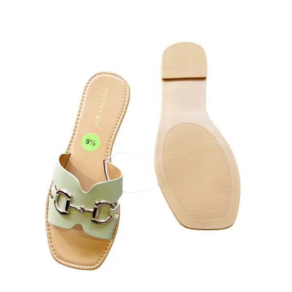 New Madden Girl Mint Green Slip On Slide Buckle Gold Sz-9.5 - Image 3