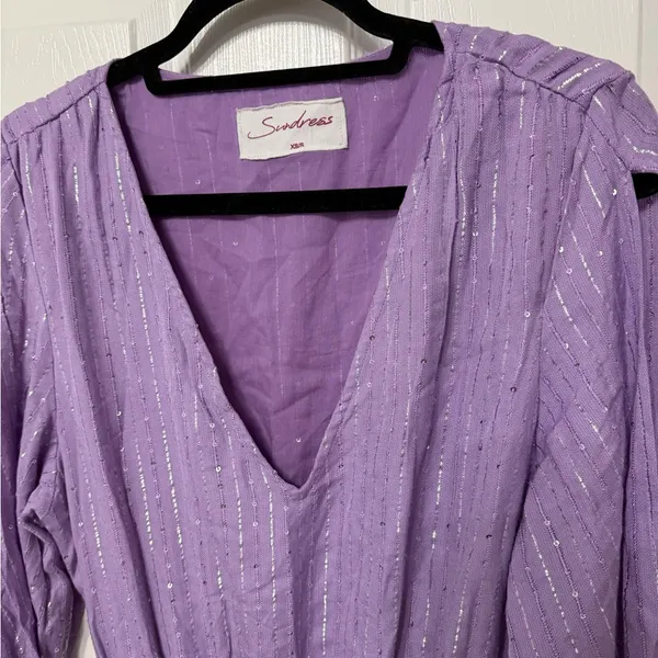 SUNDRESS Laura‎ Maxi Dress in lavender purple with stripe sequin detail XS/S - Image 3