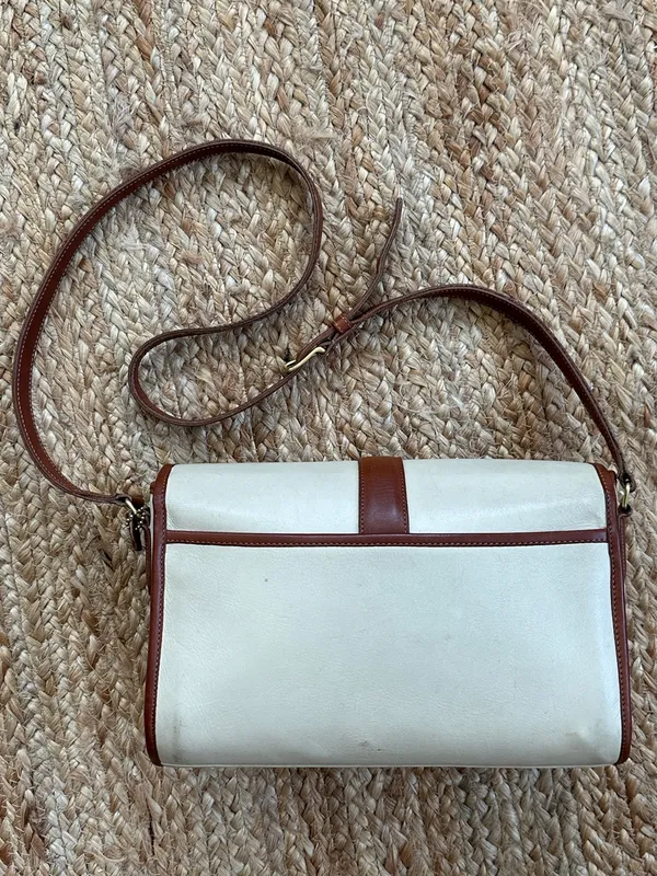 COACH Vintage RARE Spectator Saddle Crossbody Bag Bone & Tabac Leather 077-6787 - Image 7