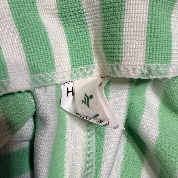 Halara Green White Striped Wide Leg Bib Overalls Pockets Medium Regular - Image 8