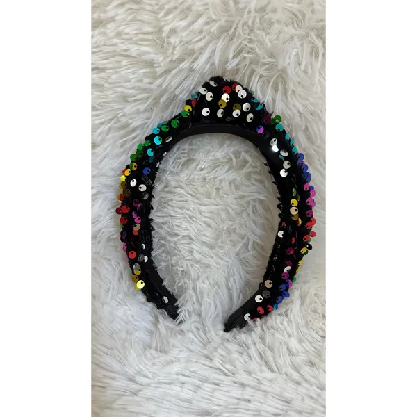 Headband metallic Velvet & Sequin Plush Headband. Rainbow Sequin Twist - Image 9