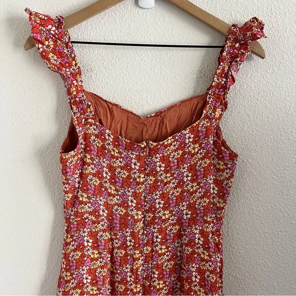 LUSH Feminine Floral Ruffle Strap Midi Dress Summer Back Zip Medium - Image 6