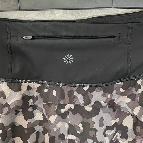 Athleta Running Free Camoflage Shorts Black Gray Camo Print - Image 2