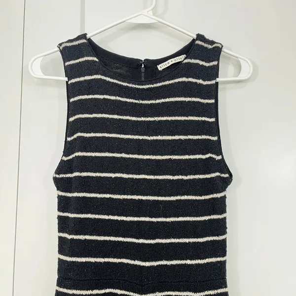 Alice + Olivia Small Black, White Monah Pinstripe Stretch Knit Sleeveless Dress - Image 7