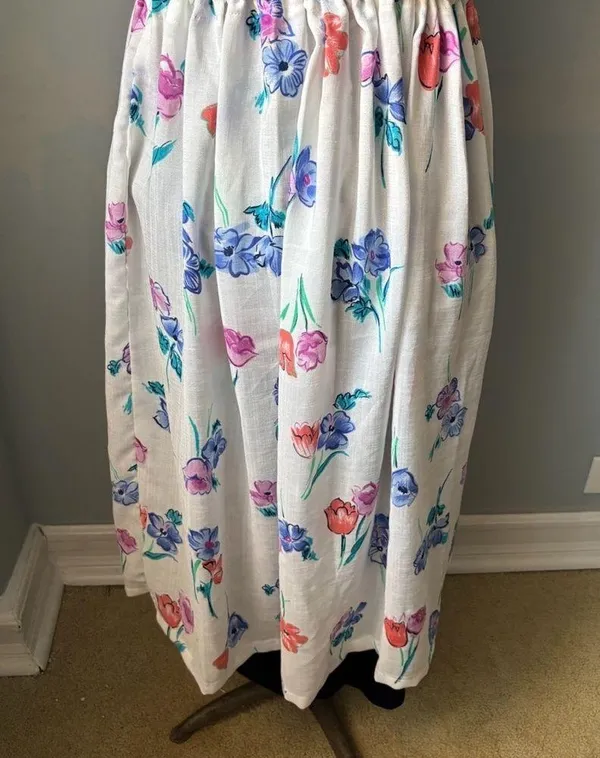 Vintage homemade white roses daisy floral printed maxi skirt Small - Image 2
