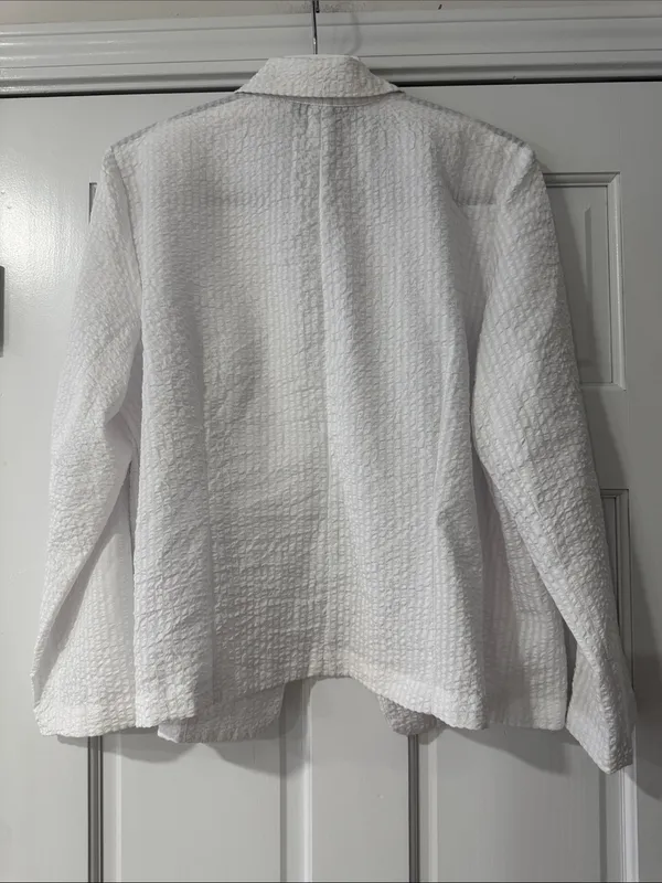 New York Clothing Co. White Textured Double-Breasted Cardigan Blazer - Image 7