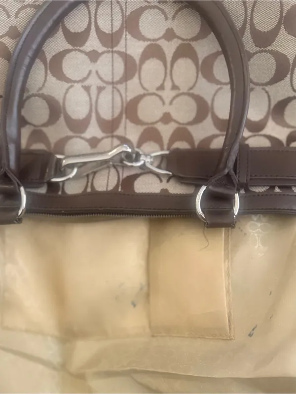 Vintage Coach Y2K Hamptons Signature Leather Satchel Brown Monogram Jacquard - Image 12
